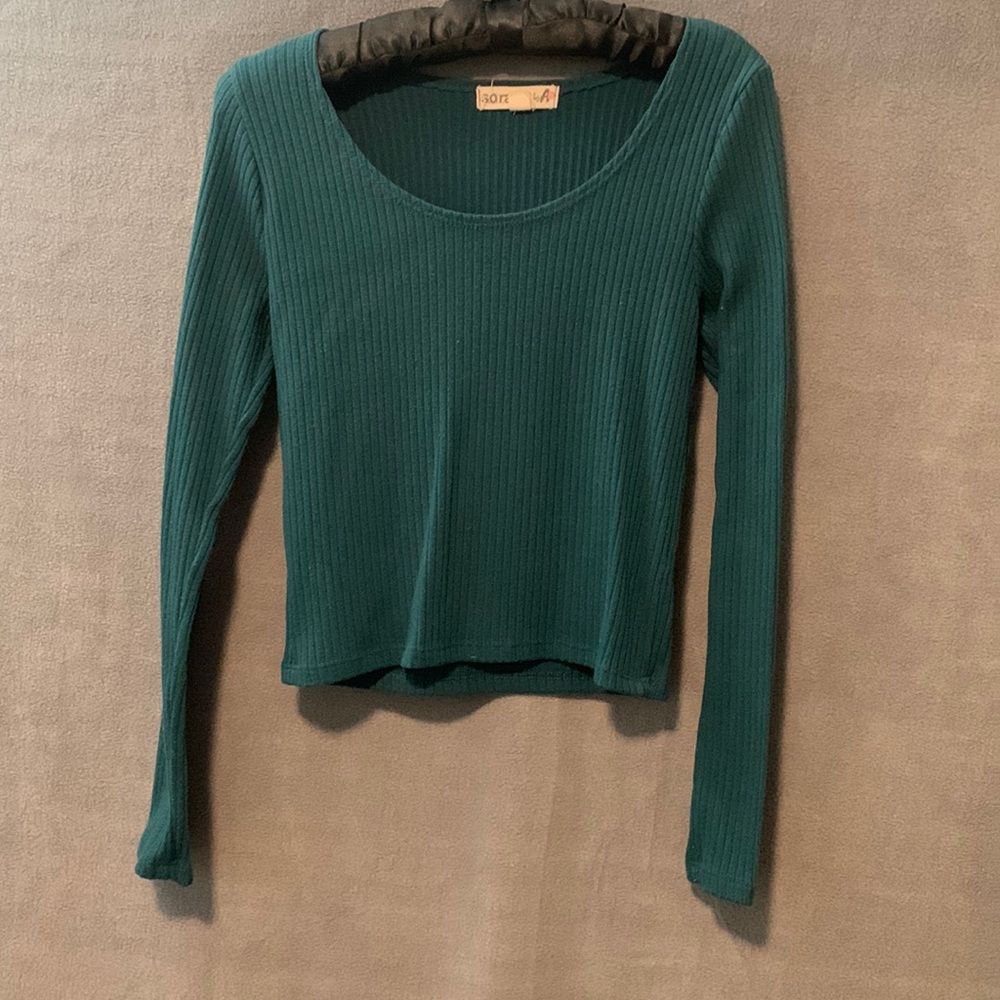 Forest green Long Sleeve Ribbed crop top